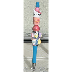 Custom Beaded Hello Kitty Cat Drink Popsicles Glittery Handmade Gift Blue Pink